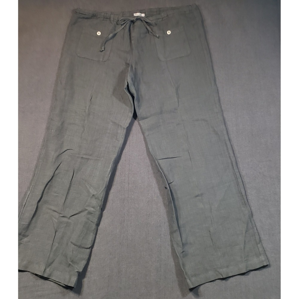 Allen Allen Linen Wide Leg Pants Womens XL Gray Drawstring Utility Pocket Posh